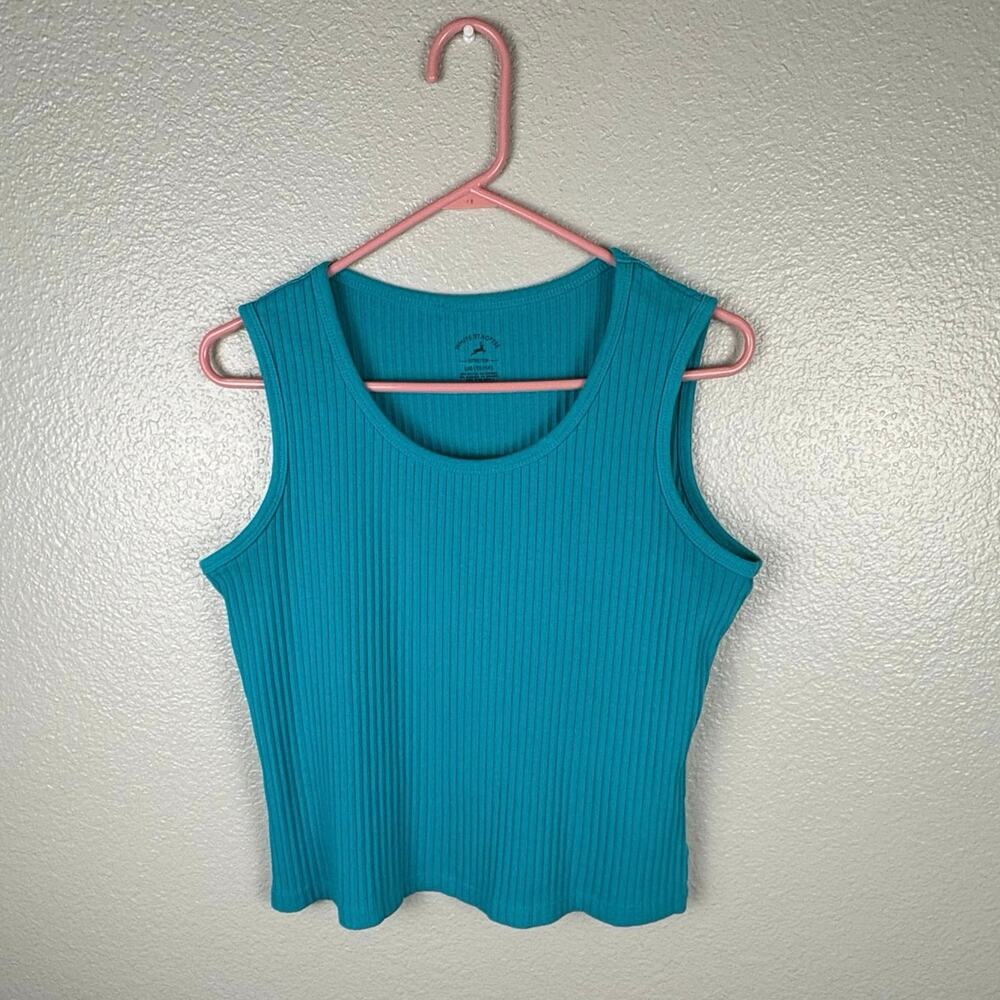 White Stag Size Large 12/14 Ribbed Blue Aqua Sleeveless Top Shirt Stretch Tee